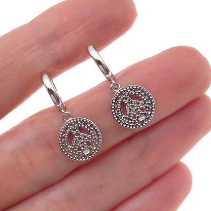 925 Sterling Silver Round-Cut C Z Peace Symbol Dangle Earrings