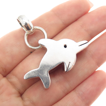 925 Sterling Silver Vintage Modernist Dolphin Charm Pendant