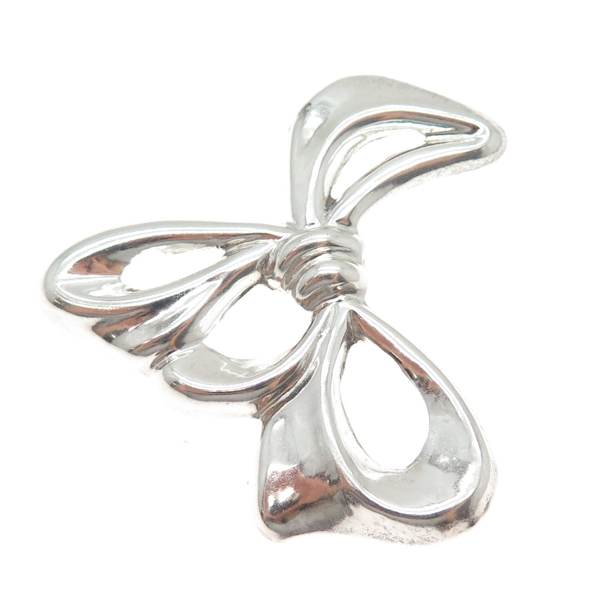 925 Sterling Silver Vintage Mexico Modernist Ribbon Bow Slide Pendant