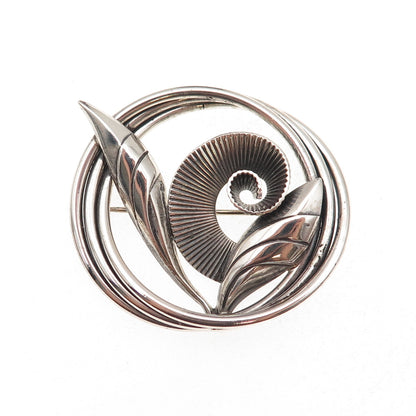 Danecraft 925 Sterling Silver Vintage Floral Oxidized Pin Brooch