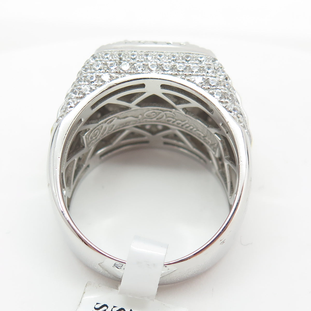 DADWANI 925 Sterling Silver 2-Tone Pave Swarovski Crystal Ring Size 11