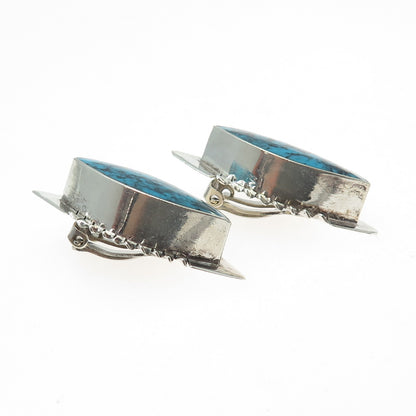 CAR-ISA Sterling Silver Vintage Mexico Real Bisbee Turquoise Clip On Earrings