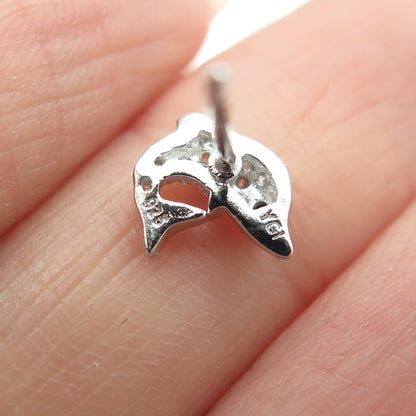 925 Sterling Silver Round-Cut Black & White C Z Friendly Dolphin Stud Earrings