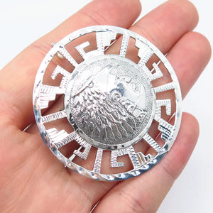 925 Sterling Silver Vintage Mexico Greek Maze Pin Brooch / Pendant