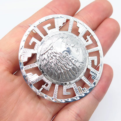 925 Sterling Silver Vintage Mexico Greek Maze Pin Brooch / Pendant