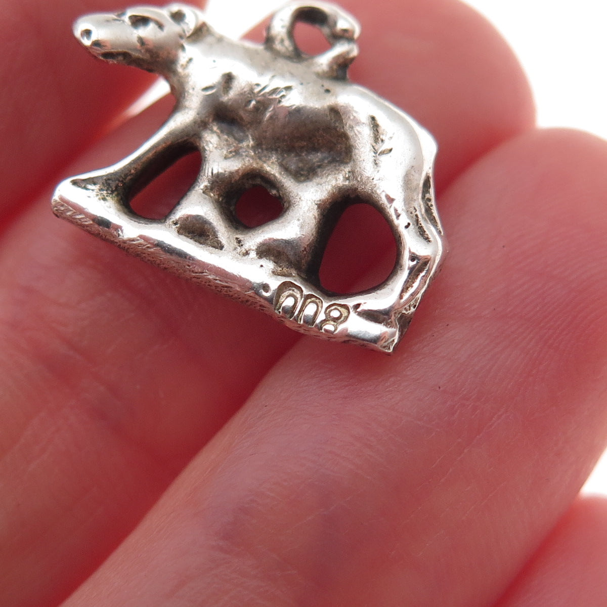 800 Silver Antique Art Deco Capitoline She-Wolf Oxidized 3D Charm Pendant