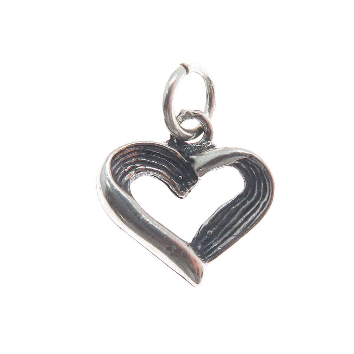 925 Sterling Silver Vintage Open Heart Oxidized Minimalist Charm Pendant