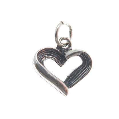 925 Sterling Silver Vintage Open Heart Oxidized Minimalist Charm Pendant