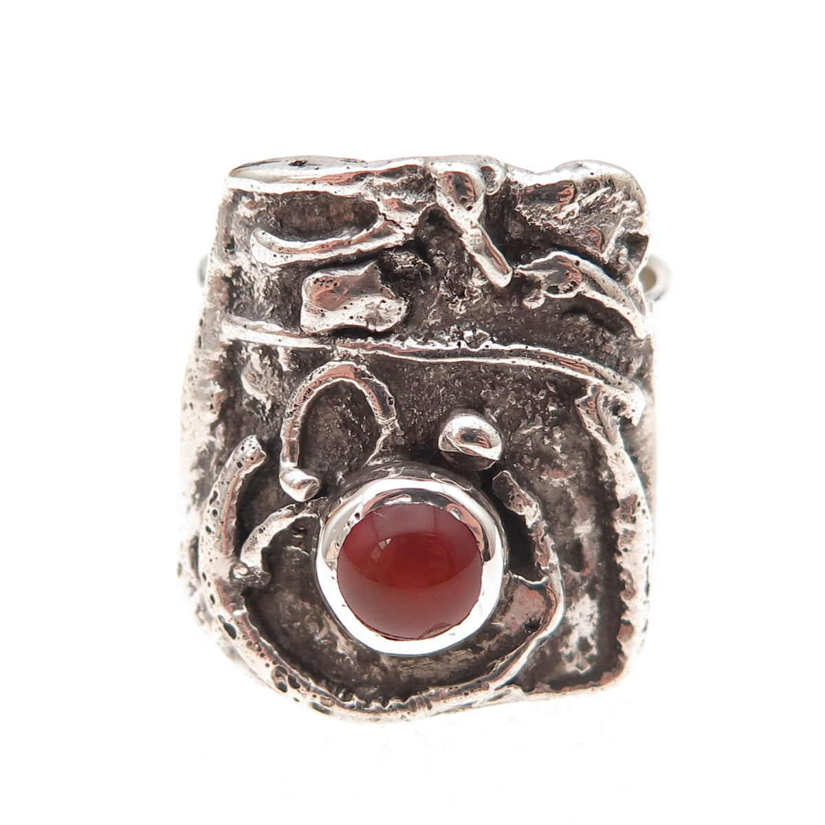 Felice Sterling Silver Vintage Real Carnelian Modernist Oxidized Ring Size 7.5