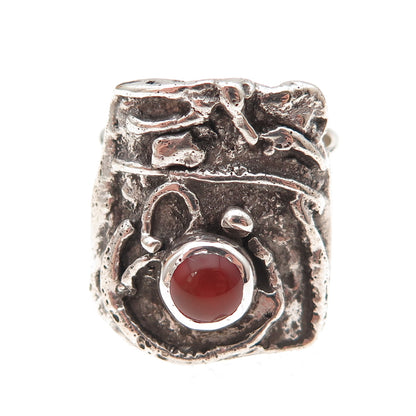 Felice Sterling Silver Vintage Real Carnelian Modernist Oxidized Ring Size 7.5