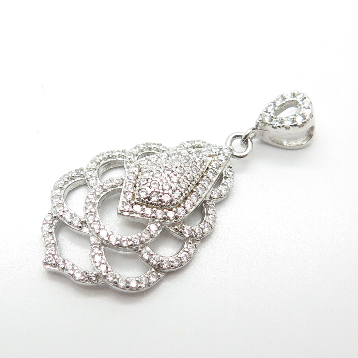 925 Sterling Silver Pave C Z Pendant