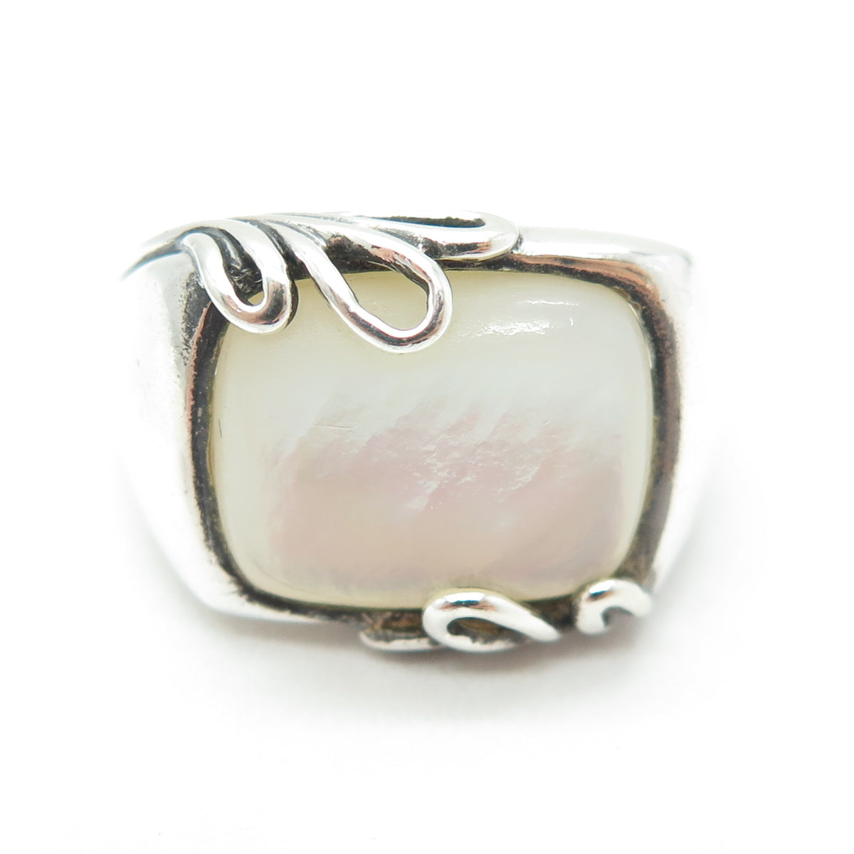 925 Sterling Silver Vintage Real Mother-of-Pearl Ring Size 10