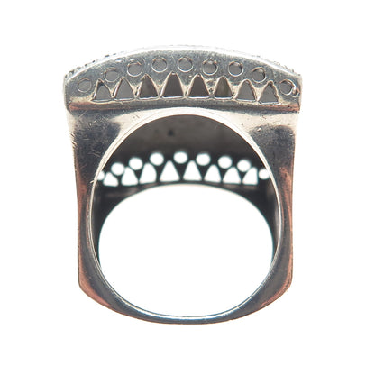 CHAPAL ZENRAY 925 Sterling Silver Abalone Shell & Marcasite Gem Wide Ring Size 7