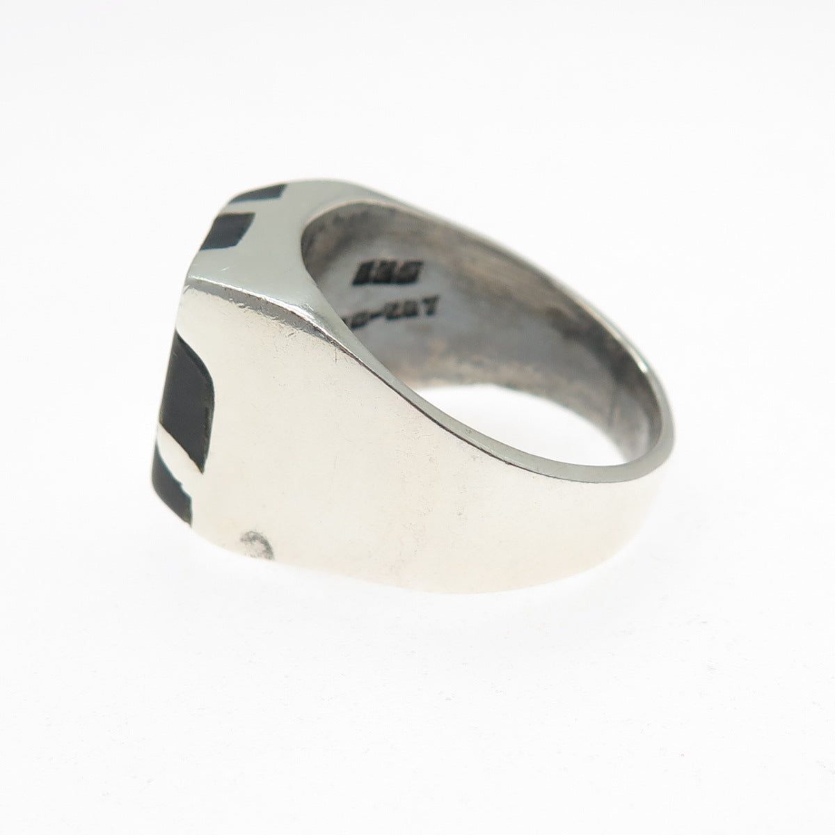 925 Sterling Silver Vintage Mexico Real Black Onyx Modernist Ring Size 11.75