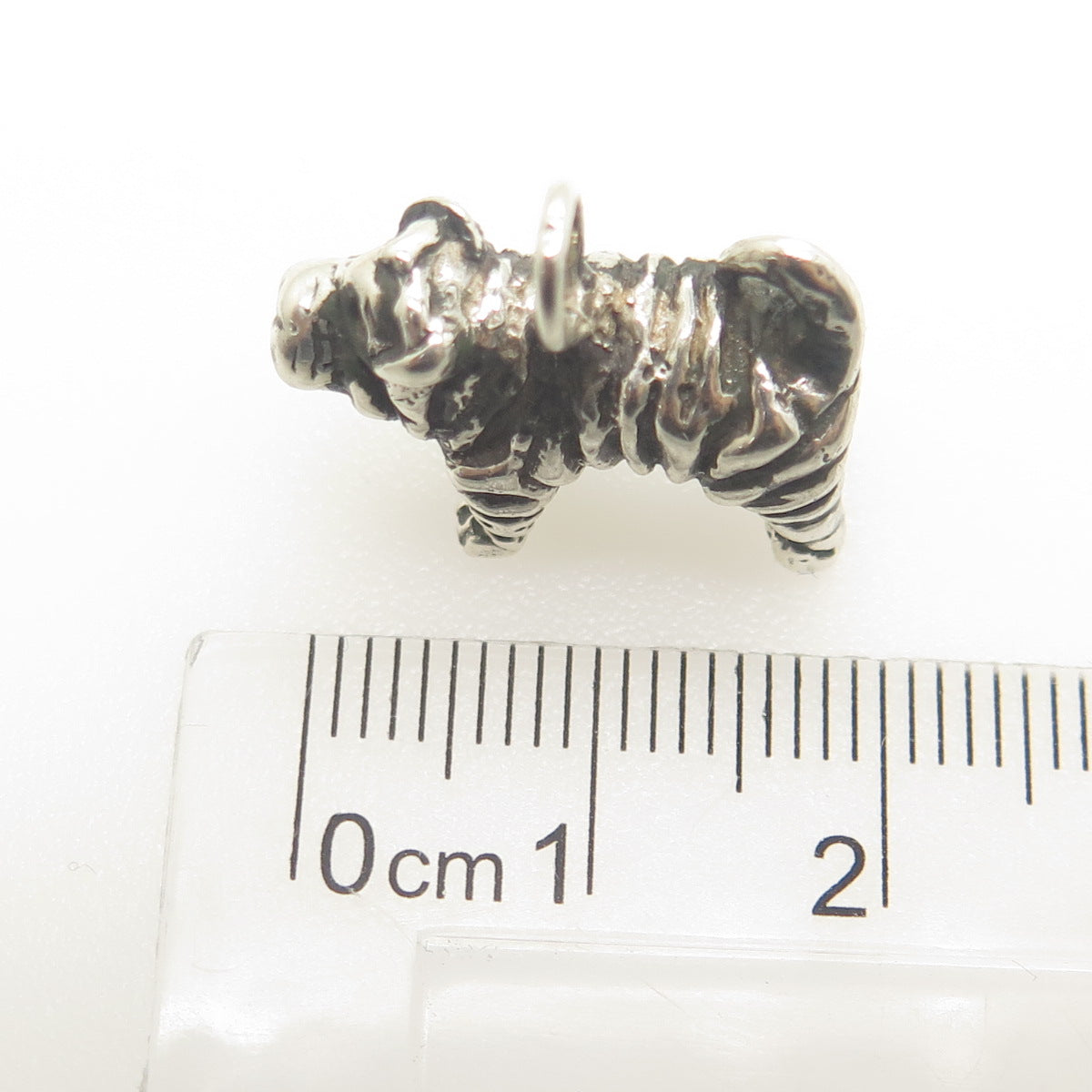 925 Sterling Silver Vintage Sharpei Dog Minimalist 3D Charm Pendant