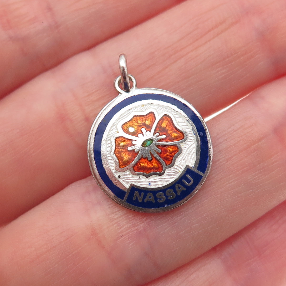 Breadner Co. Sterling Silver Vintage Enamel Nassau Hibiscus Mini Charm Pendant