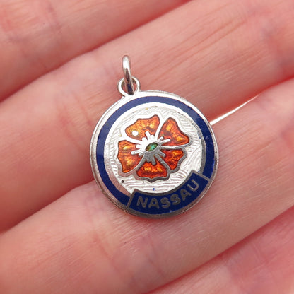 Breadner Co. Sterling Silver Vintage Enamel Nassau Hibiscus Mini Charm Pendant