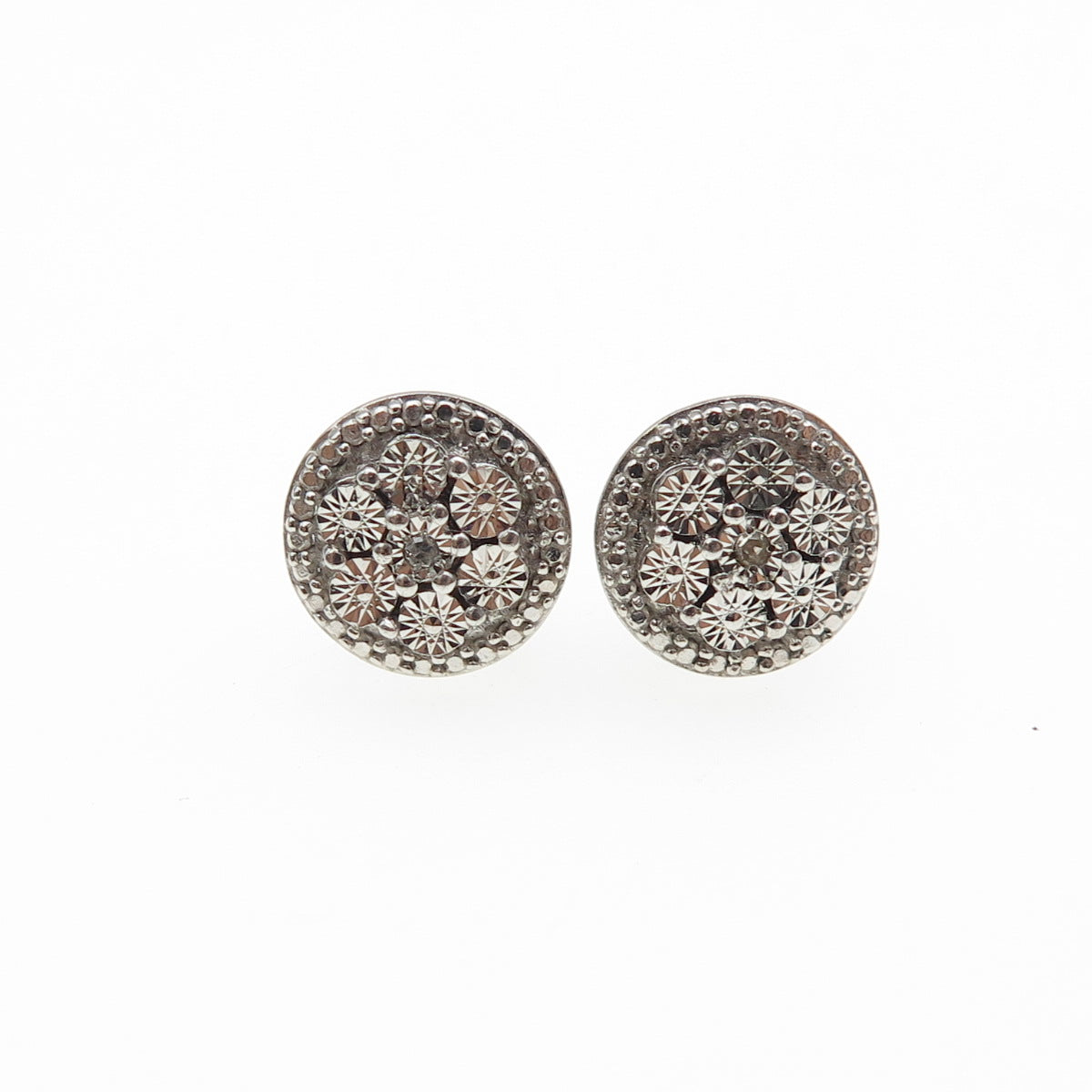 925 Sterling Silver Real Round-Cut Diamond Stud Earrings
