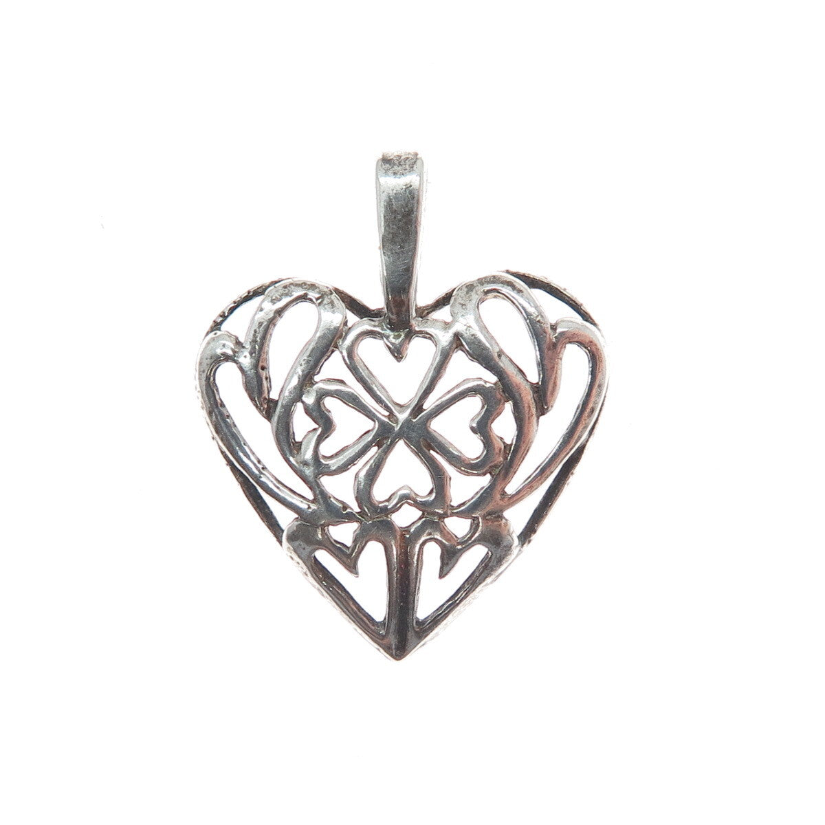 925 Sterling Silver Vintage Clover Heart Minimalist Charm Pendant