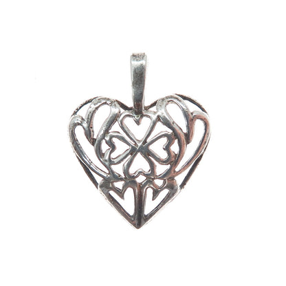 925 Sterling Silver Vintage Clover Heart Minimalist Charm Pendant