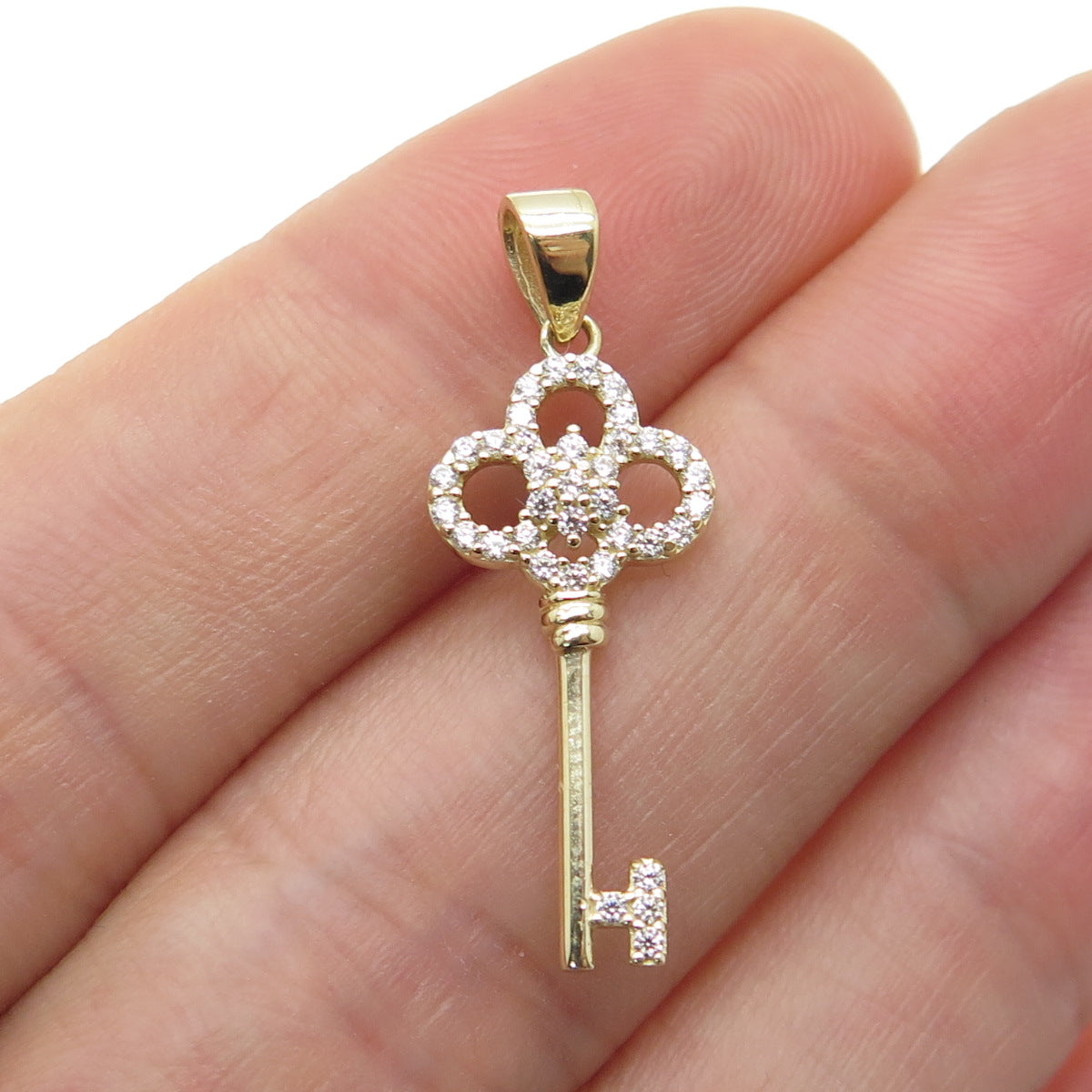 14K Yellow Gold Round-Cut C Z Key Minimalist Charm Pendant