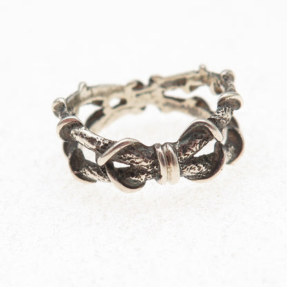 925 Sterling Silver Vintage Modernist Crisscross Oxidized Ring Size 7