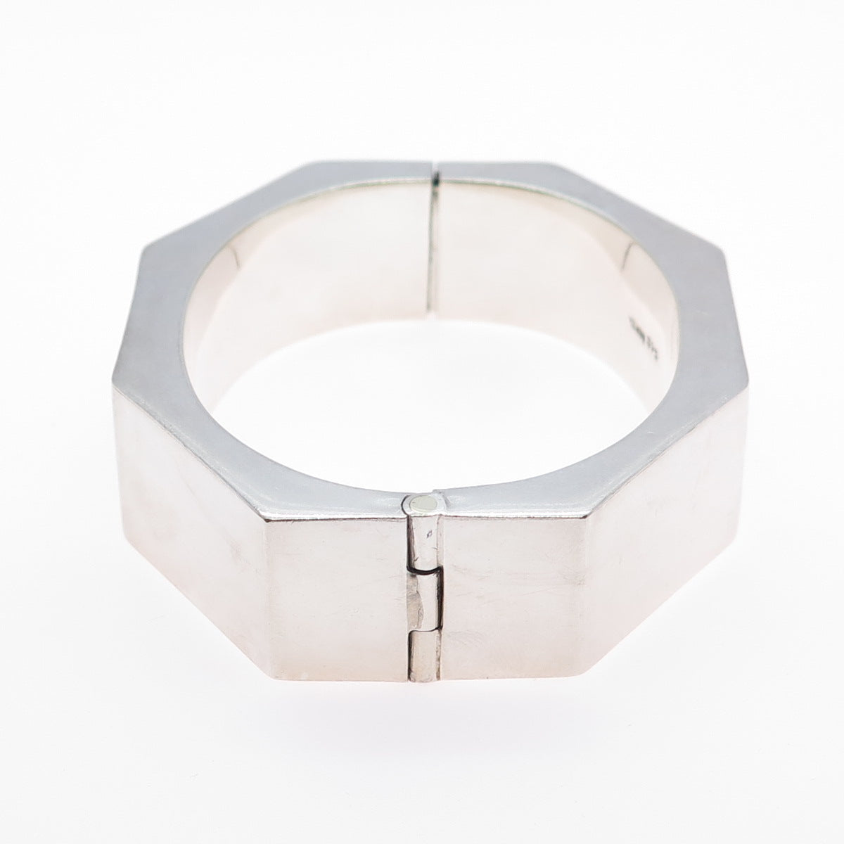 925 Sterling Silver Vintage Mexico Heavy 75.7g Octagon Bangle Bracelet 7.25"