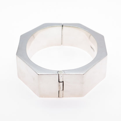 925 Sterling Silver Vintage Mexico Heavy 75.7g Octagon Bangle Bracelet 7.25"