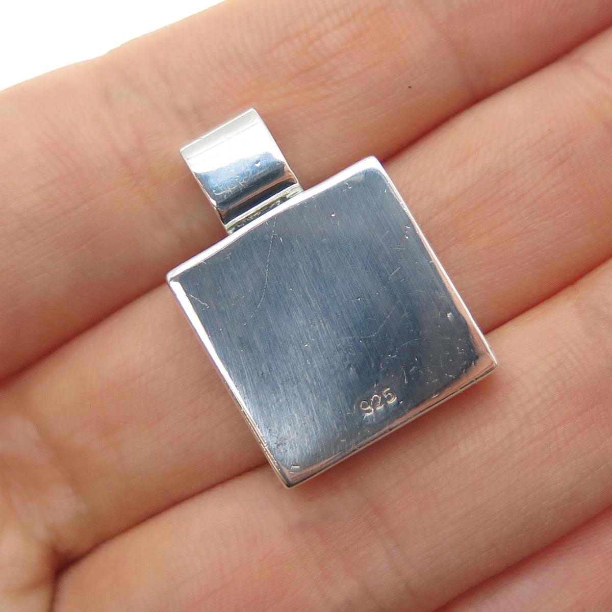 925 Sterling Silver Vintage Real MOP Square Slide Charm Pendant