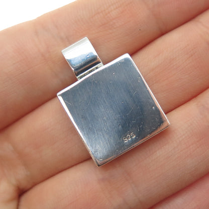 925 Sterling Silver Vintage Real MOP Square Slide Charm Pendant