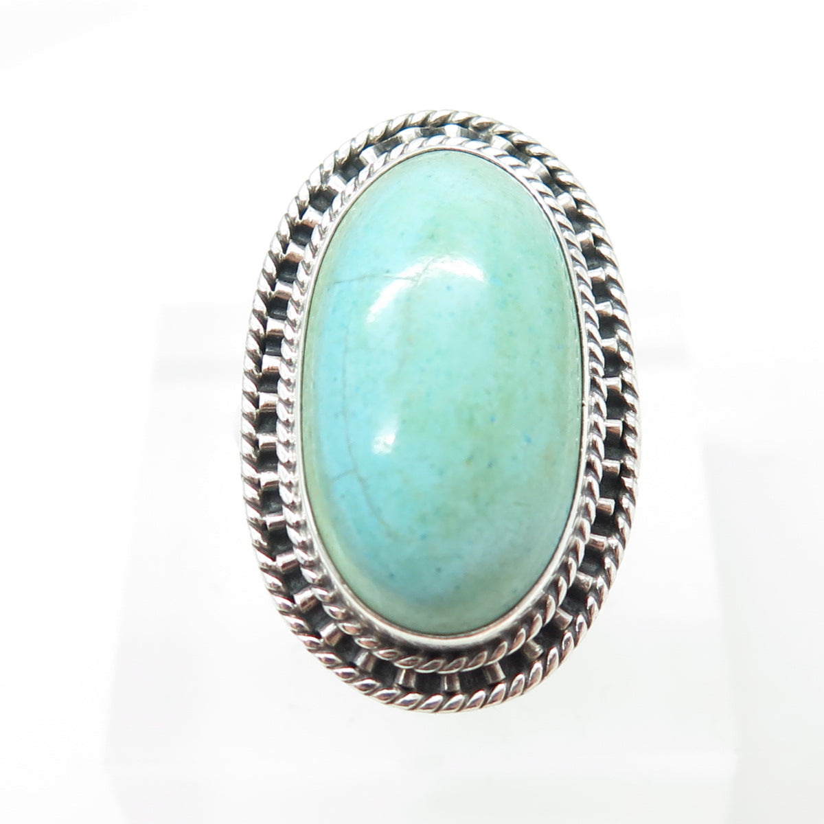 925 Sterling Silver Vintage Real Turquoise Gemstone Statement Ring Size 8.25