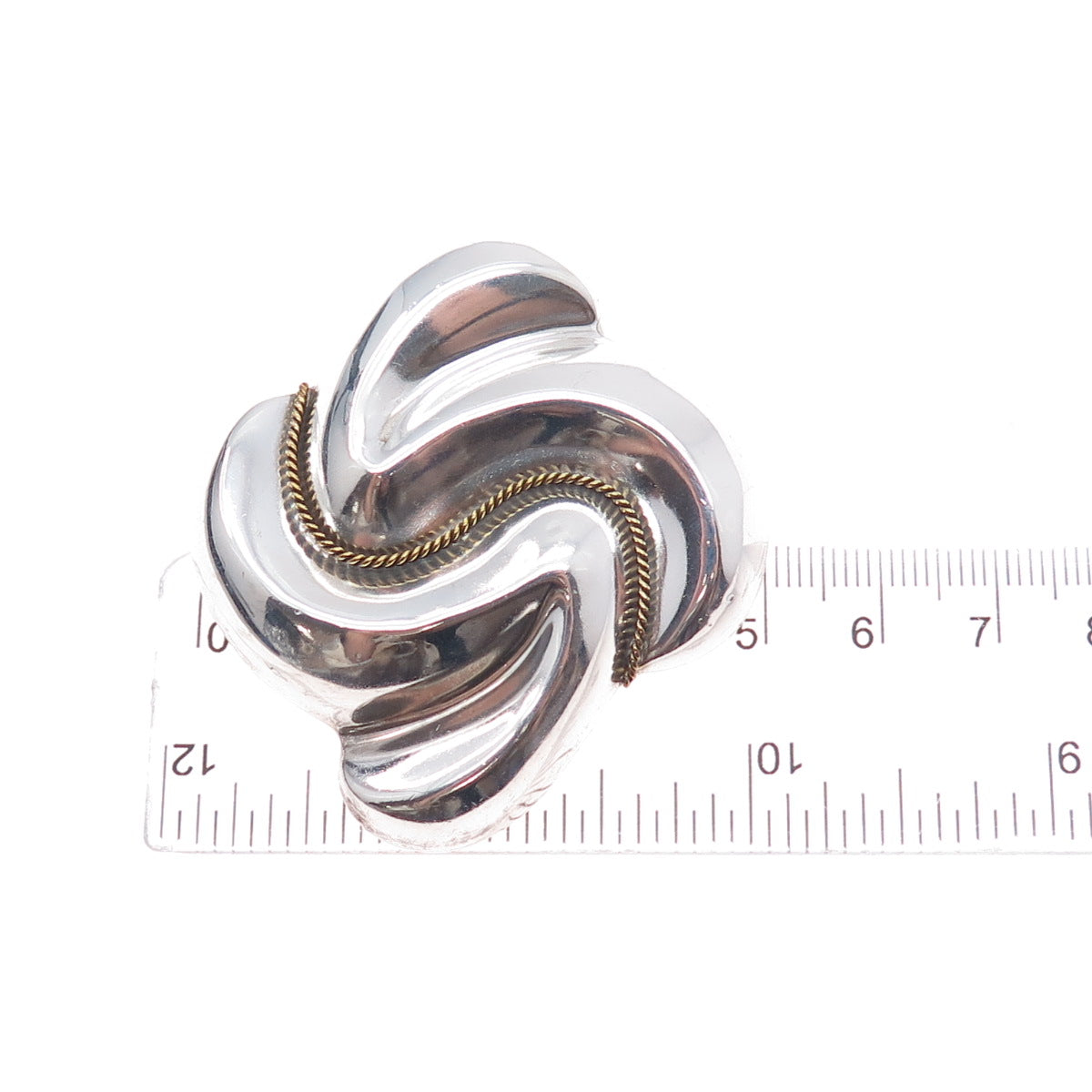 LATON 925 Sterling Silver 2-Tone Vintage Mexico Modernist Pin Brooch / Pendant