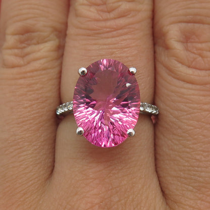 SUN Sterling Silver Oval-Cut Lab-Created Pink Sapphire & White Topaz Ring Size 7