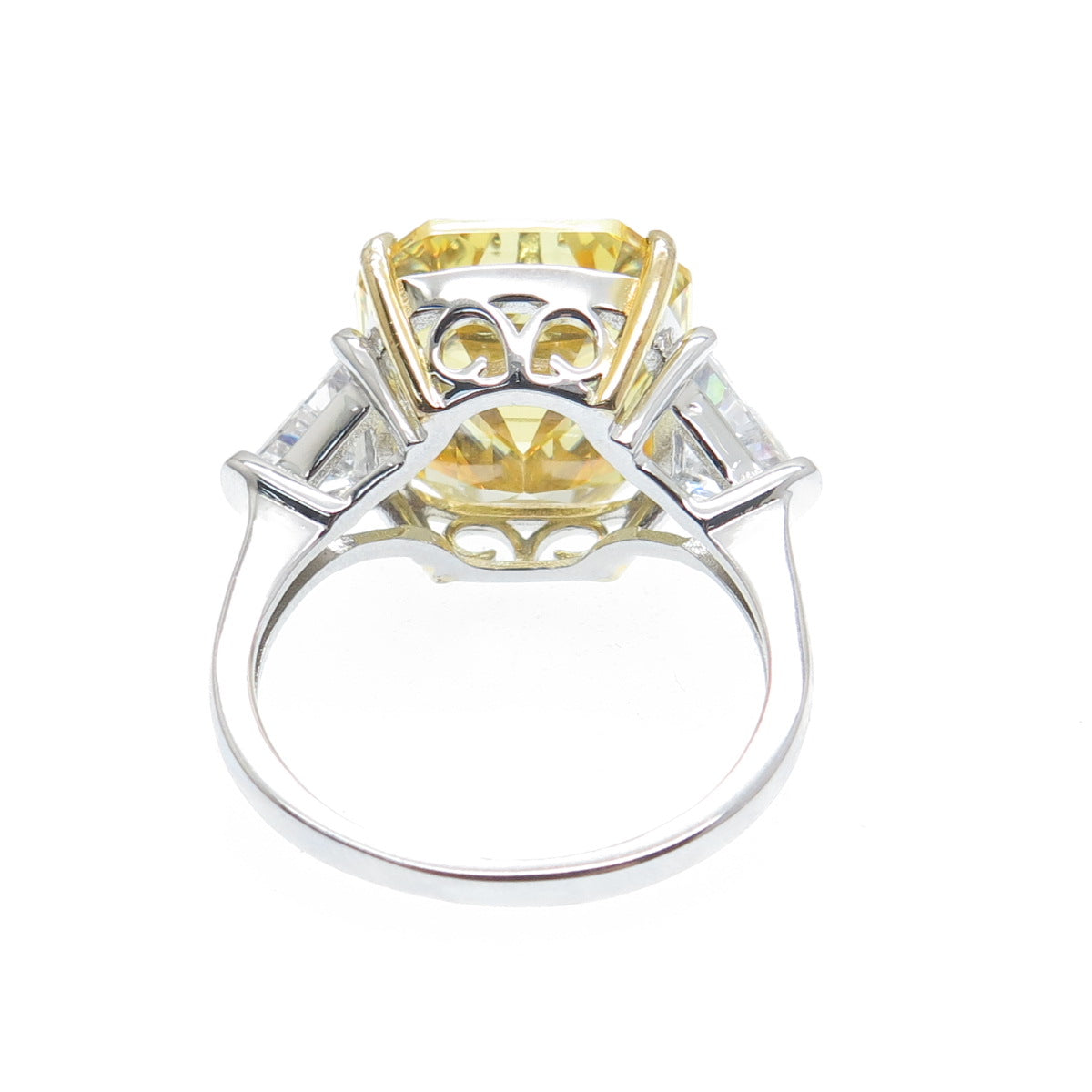 DSMK 925 Sterling Silver 2-Tone Canary & White Multi-Cut C Z Ring Size 10.25