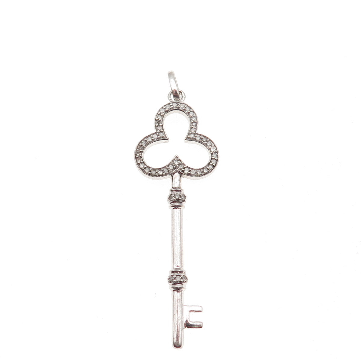 925 Sterling Silver Real Round-Cut Diamond Clubs Key Charm Pendant