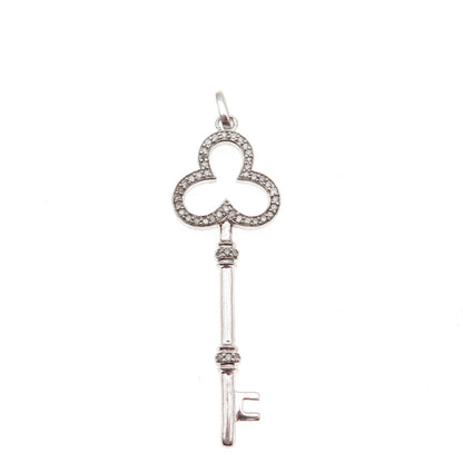 925 Sterling Silver Real Round-Cut Diamond Clubs Key Charm Pendant
