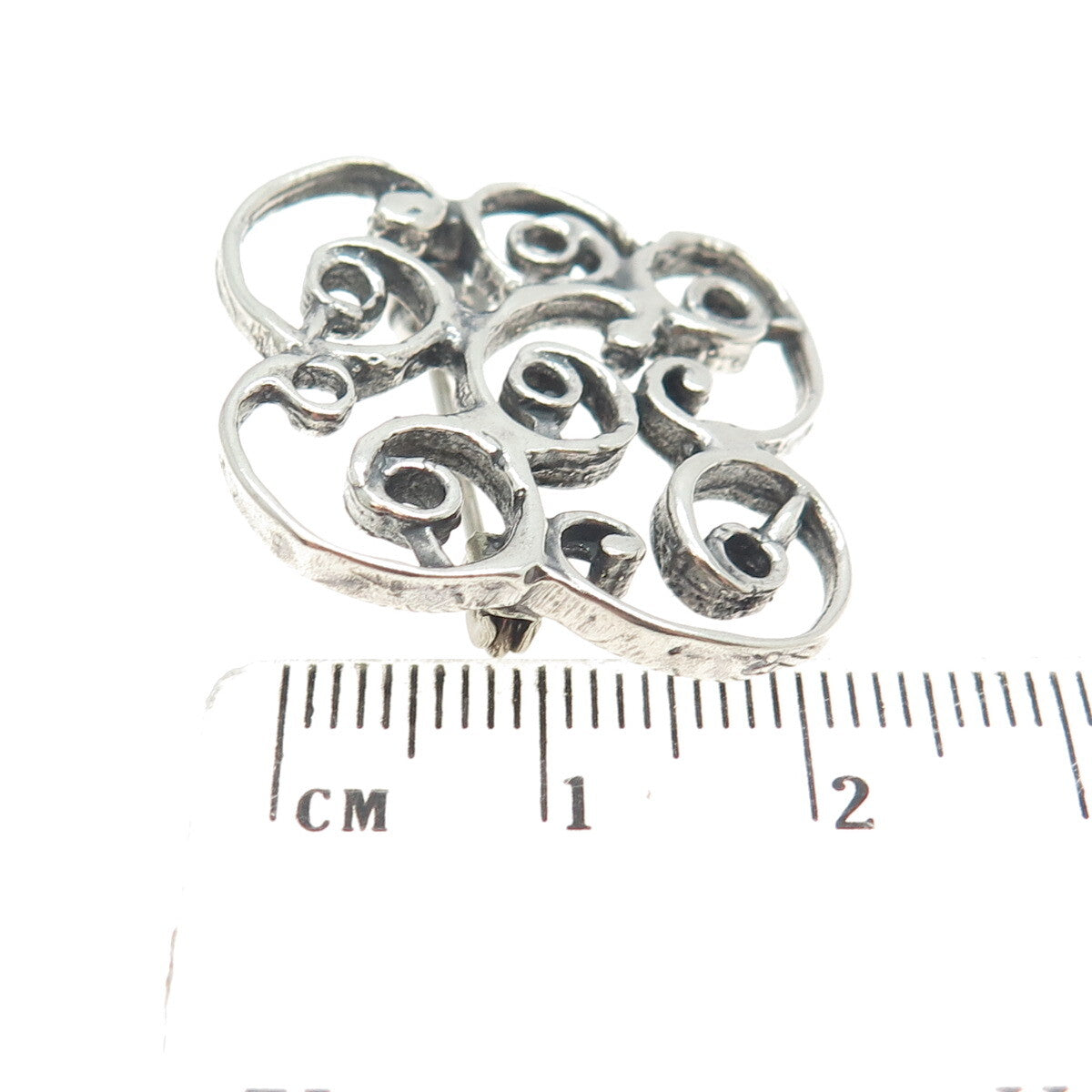 925 Sterling Silver Vintage Swirl Ornate Pin Brooch