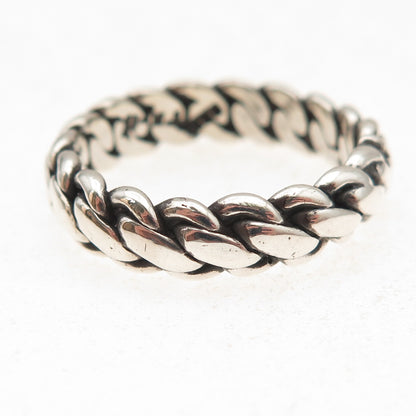 925 Sterling Silver Vintage Mexico Woven Oxidized Band Ring Size 11