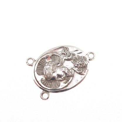 925 Sterling Silver Antique Art Deco Jesus & St. Mary Rosary Chain Charm Pendant