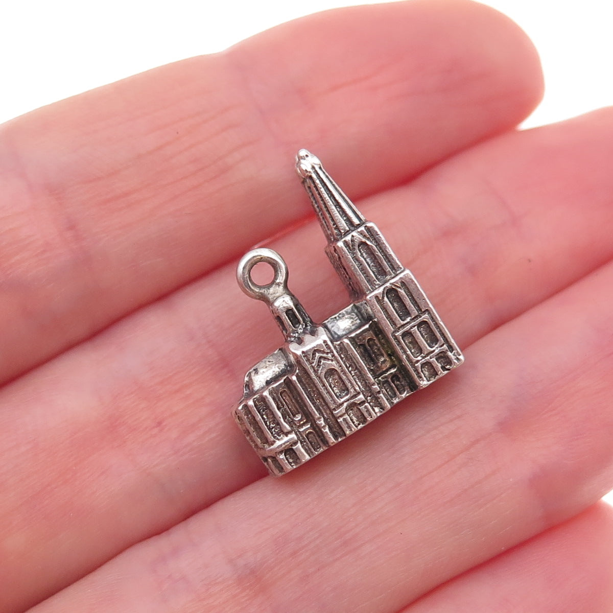 925 Sterling Silver Vintage Cologne Cathedral Oxidized 3D Charm Pendant