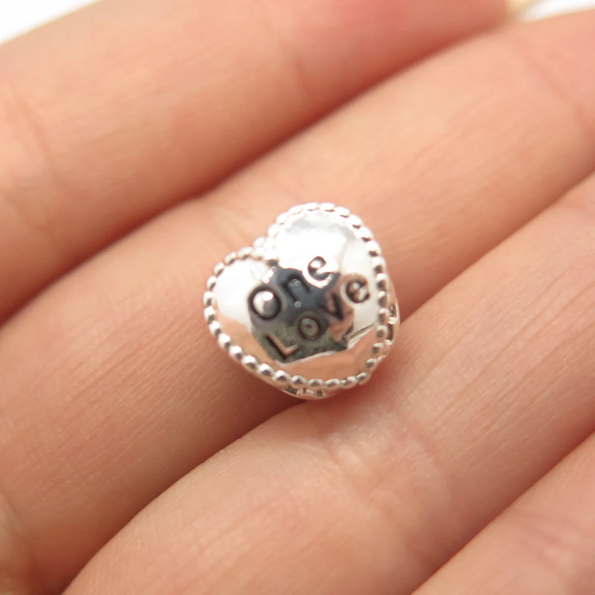 925 Sterling Silver Vintage "One Love" Heart Charm