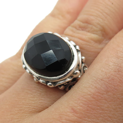 925 Sterling Silver Vintage Real Checkered Black Onyx Gemstone Ring Size 6.5