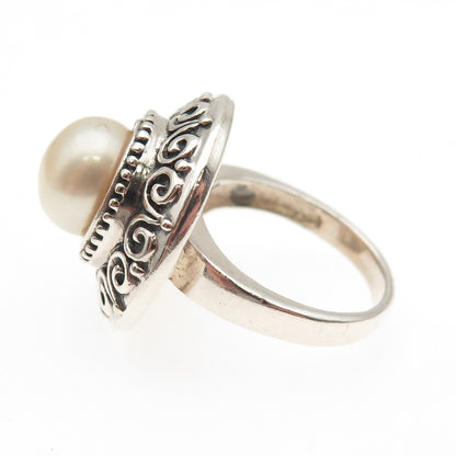 CHAPAL ZENRAY Sterling Silver Vintage Real Pearl Swirl Oxidized Ring Size 7.25