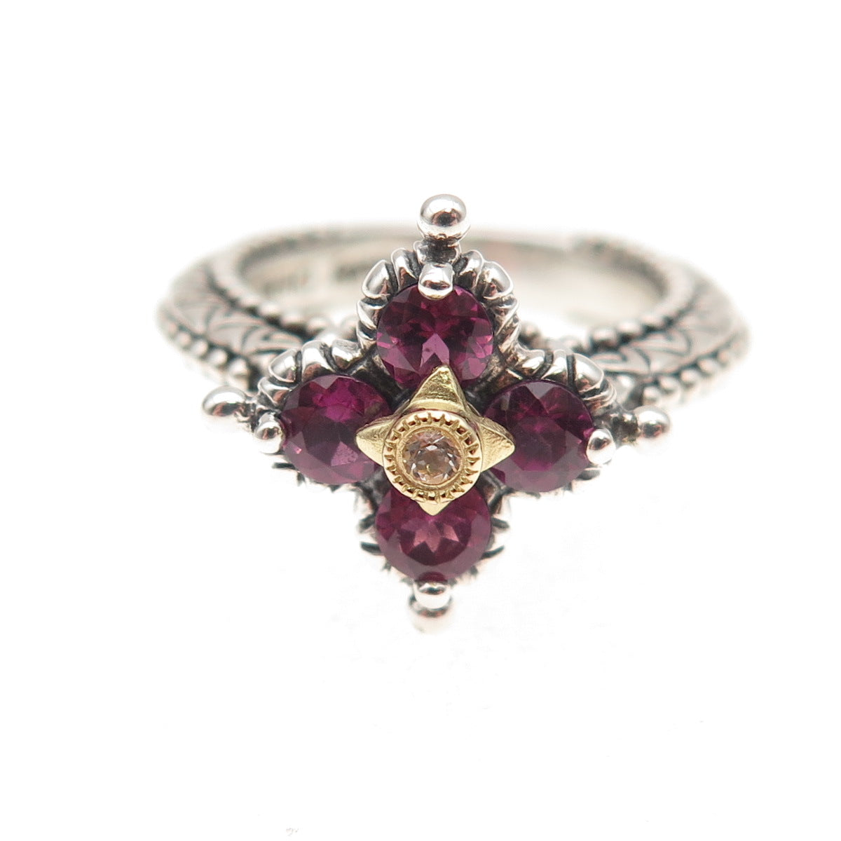 Barbara Bixby 925 Sterling 18K Gold Real Amethyst & White Topaz Ring Size 5.25