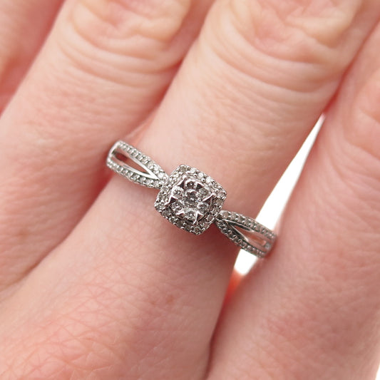 Sun 925 Sterling Silver Real Round-Cut Diamond Engagement Ring Size 7