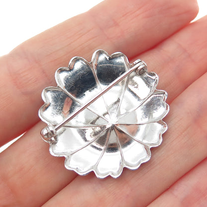 925 Sterling Silver Vintage Real Pearl Flower Pin Brooch
