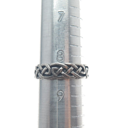 925 Sterling Silver Vintage Celtic Knot Oxidized Band Ring Size 8.5