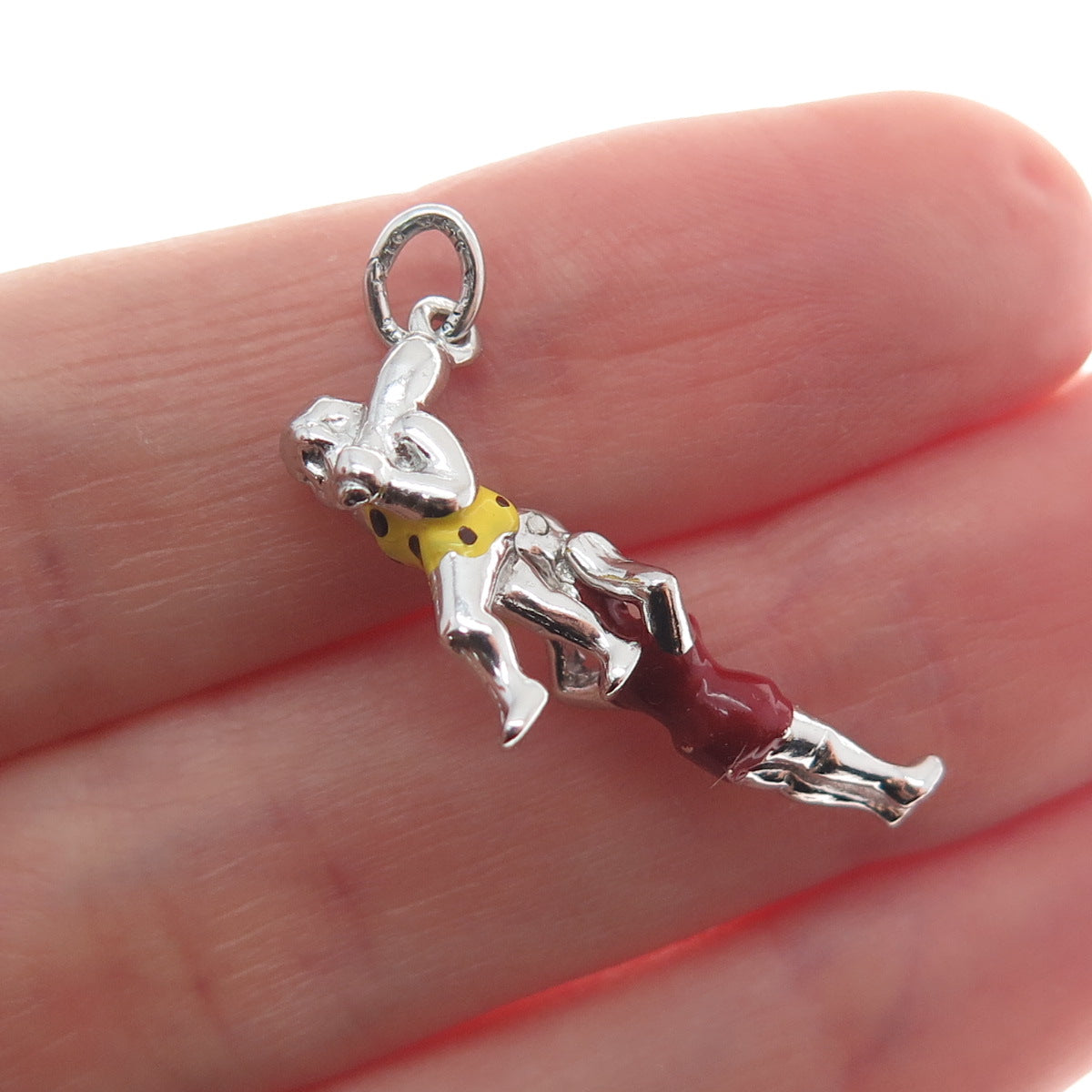 WELLS 925 Sterling Silver Vintage Enamel Tarzan & Jane Minimalist Charm Pendant