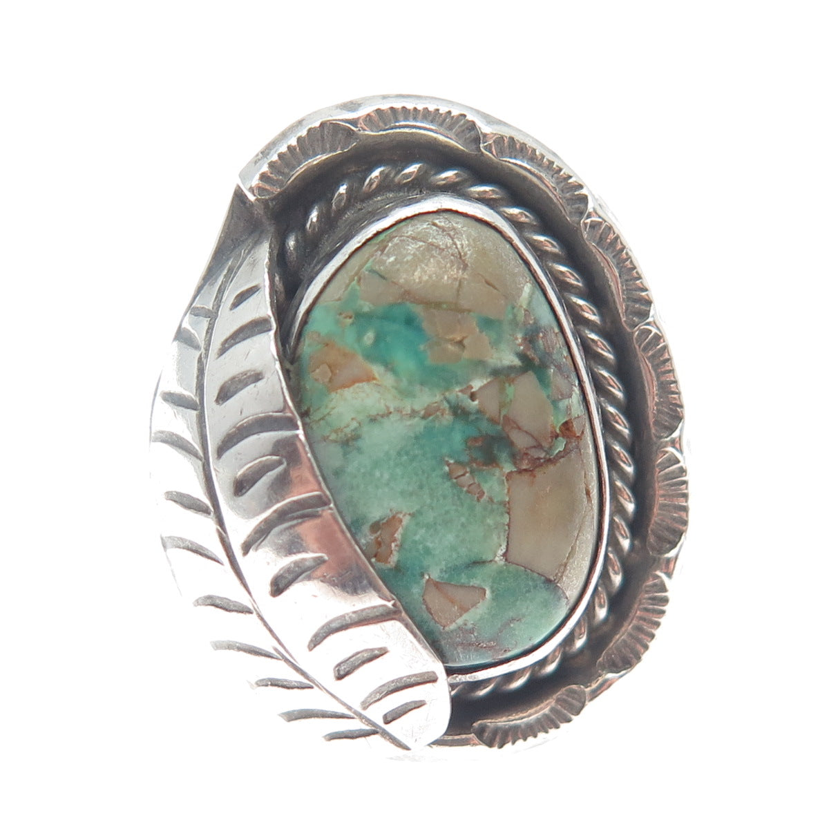R. MARTINEZ Old Pawn 925 Sterling Silver Vintage Real Turquoise Ring Size 7.5