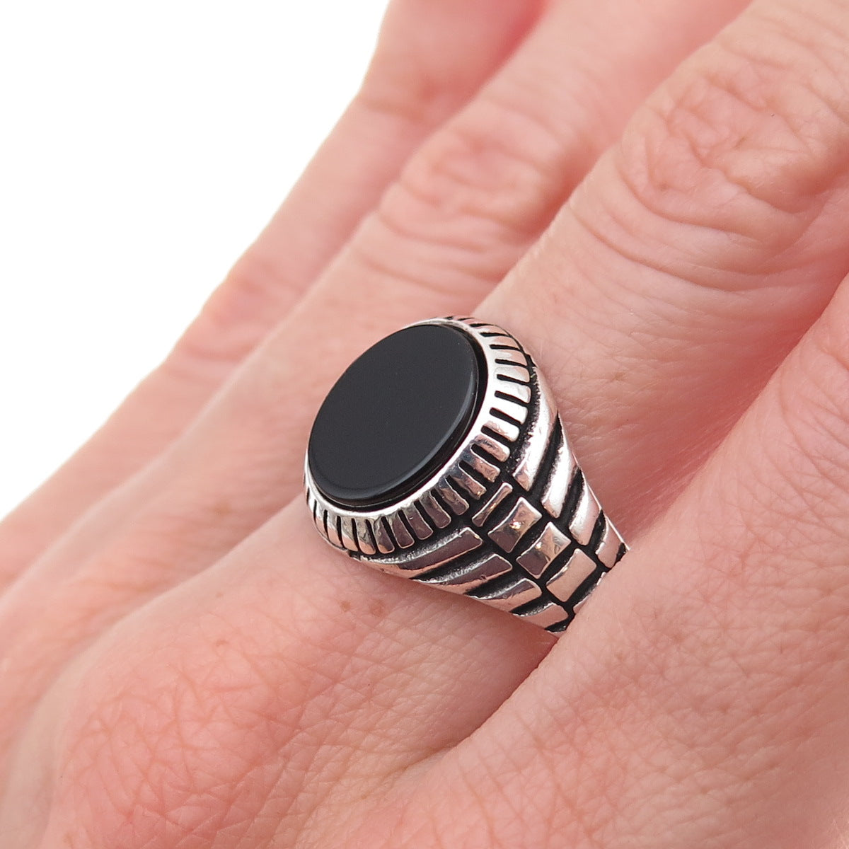 Paul Brackna 925 Sterling Silver Vintage Real Black Onyx Oxidized Ring Size 12.5